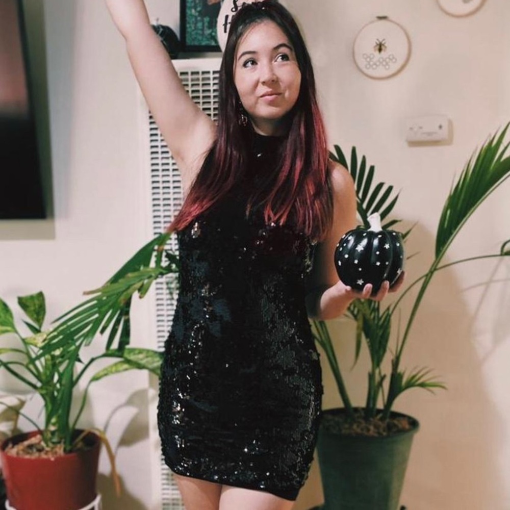 Velvet and Sequin Bodycon Mock Neck Mini